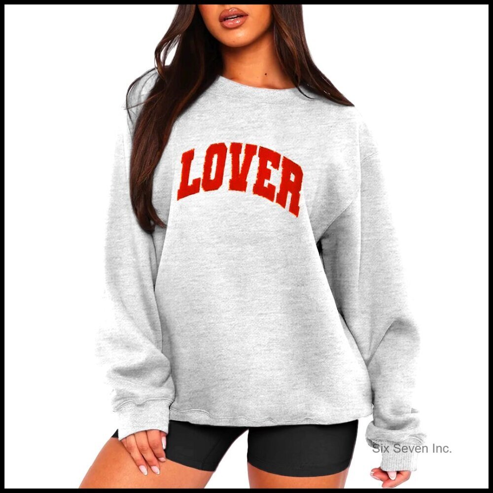 Oversized Chenille Patch Pullover Sweatshirt Long Sleeve Y2K Chic Casual